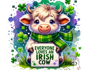 Cute Highland Cow St Patrick's Day Png Sublimation Design, Funny St Patricks, Shamrock Clipart, Clover Png,Funny Cow Design Digital Download