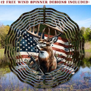 Hirschjagd Windspiel Sublimationsentwurf, Vaterländische Tarnung Windspiel, Garten Windspiel mit amerikanischer Flagge, Geschenk für Papa, digitaler Download