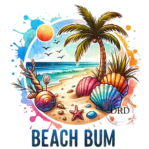 Beach Clipart Png, Beach Bum Sublimation Design, Summer Clipart Png, Beach Shirt Clipart, Palm Tree Png, 300dpi Instant Digital Download