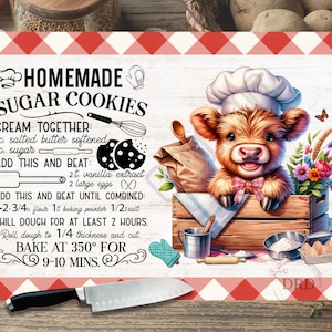 Highland Kuh Zuckerkeks Rezept Schneidebrett Sublimationsdesign, Rezept Schneidebrett Png, Glas Schneidebrett, Küchen Schneidebrett Png