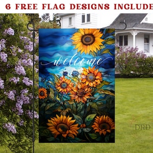 Sunflowers Welcome Garden Flag Design, 12x18 Sunflower Summer Garden Flag Digital Download, Garden Flag Png, Free Png Sublimation Designs