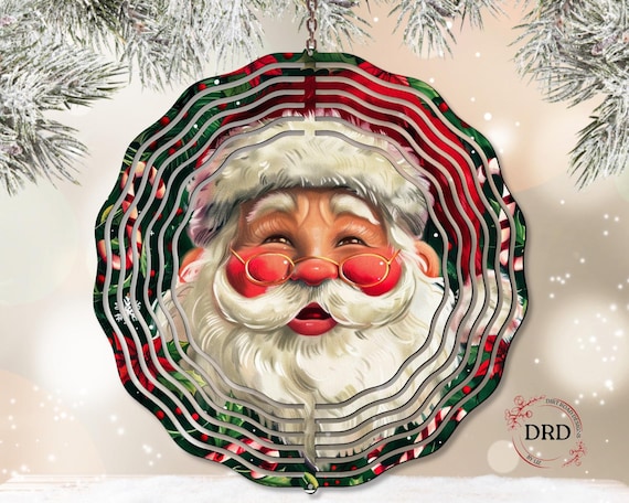 Santa Wind Spinner PNG, Vintage Jolly Santa Sublimation Design, Christmas Candy Cane and Holly Holiday Spinner Digital Download