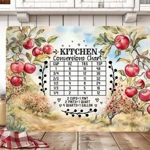 Apples Conversion Chart Cutting Board Sublimation Design, Floral Cutting Board Design, Apple Glass Cutting Board PNG, Kitchen Chopping Board