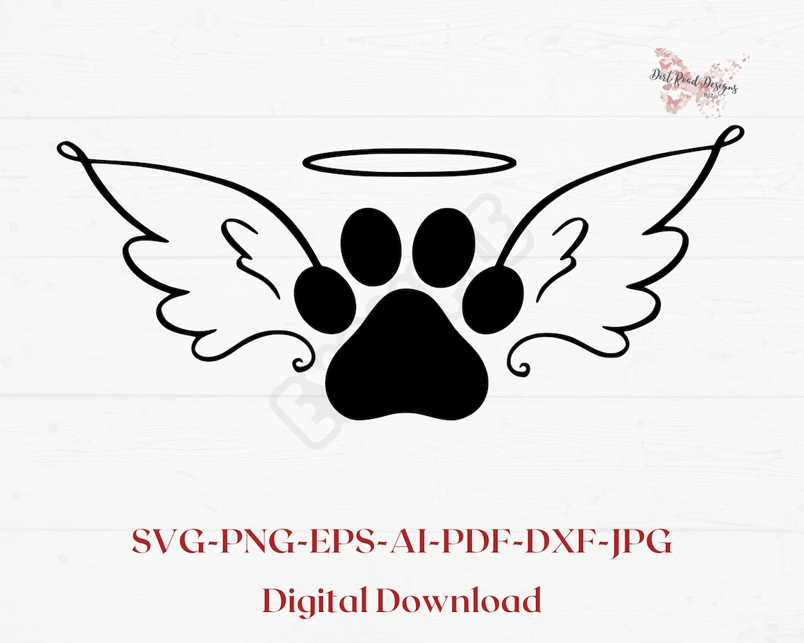 Paw Print With Halo and Angel Wings SVG for Cricut Cutting Machines