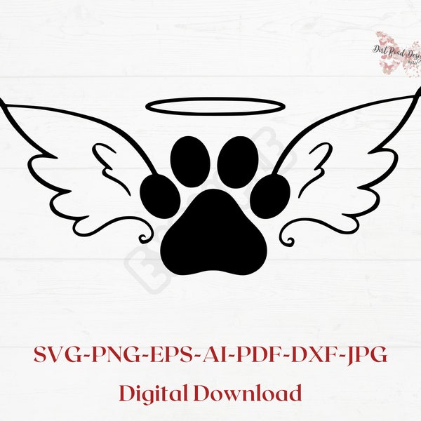 Printable Dog Paw With Angel Wings PNG and SVG Files Paw, Bone Angel ...