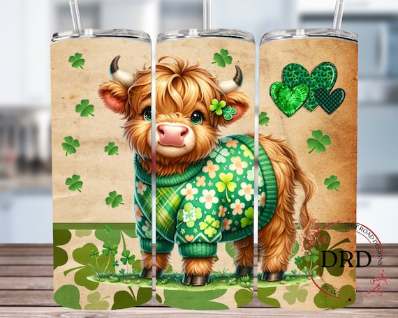 Cute Highland Cow St Patrick's Day 20oz Skinny Sublimation Design