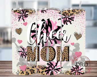 Pacchetto di modelli per bicchieri leopardati Cheer Mom, pacchetto di design a sette colori, design per bicchieri sottili da 20 once, design per sublimazione di bicchieri, png Cheer Mom