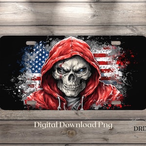 Skull Flag License Plate Png For Sublimation, Patriotic Flag Png, Man Gave Sign, Digital Download