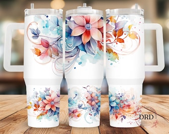 Envoltura floral de 40 oz, Stanley Quencher de 40 oz, Diseño de sublimación de 40 oz, Descarga digital de envoltura de 40 oz, Envoltura para vaso con asa