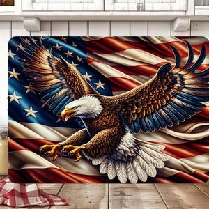 American Eagle Flag Cutting Board PNG, Patriotic Sublimation Design, Bald Eagle Kitchen Board File, Glass Cutting Baking Board PNG