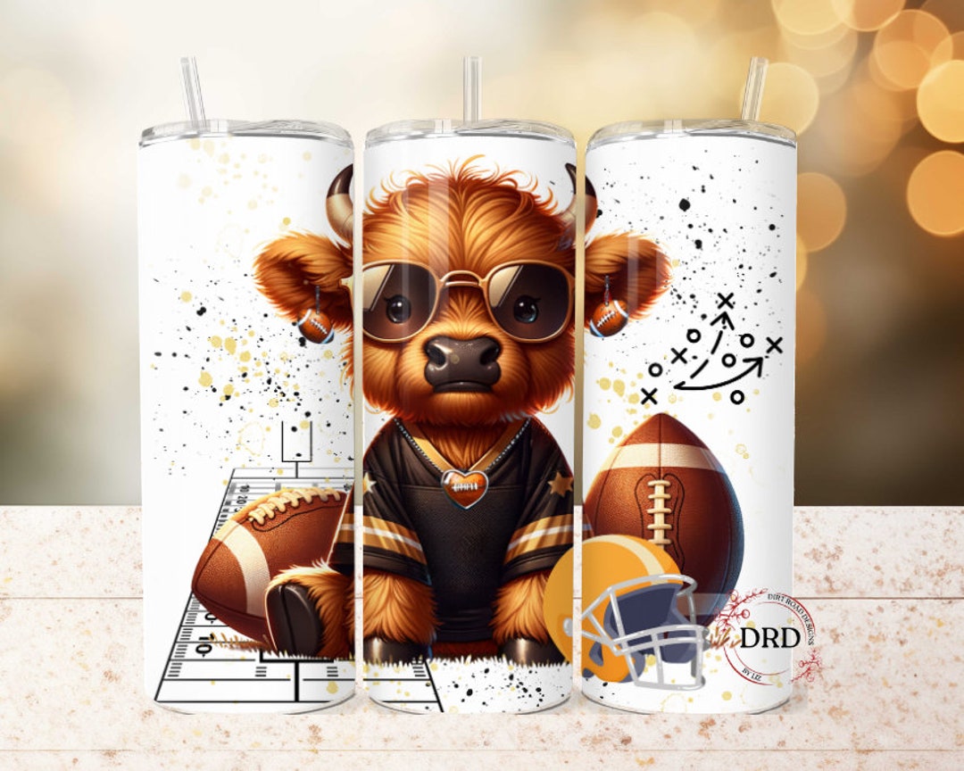 Highland Cow Football Tumbler 20oz Skinny Sublimation Design