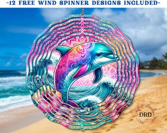 Glitter Dolphin Wind Spinner Sublimation Design, Summer Colorful Wind Spinner Png, Sea Animal Wind Spinner Template, Digital Download Png