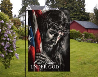 One Nation Under God Jesus American Flag Garden Flag PNG, Christian Patriotic Sublimation, USA God Bless America Digital Download