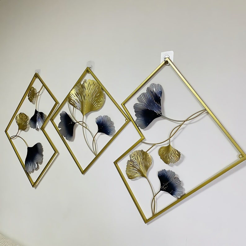 Home Modern Wall Art Wall Decoration Golden Ginkgo Leaf Metal Etsy