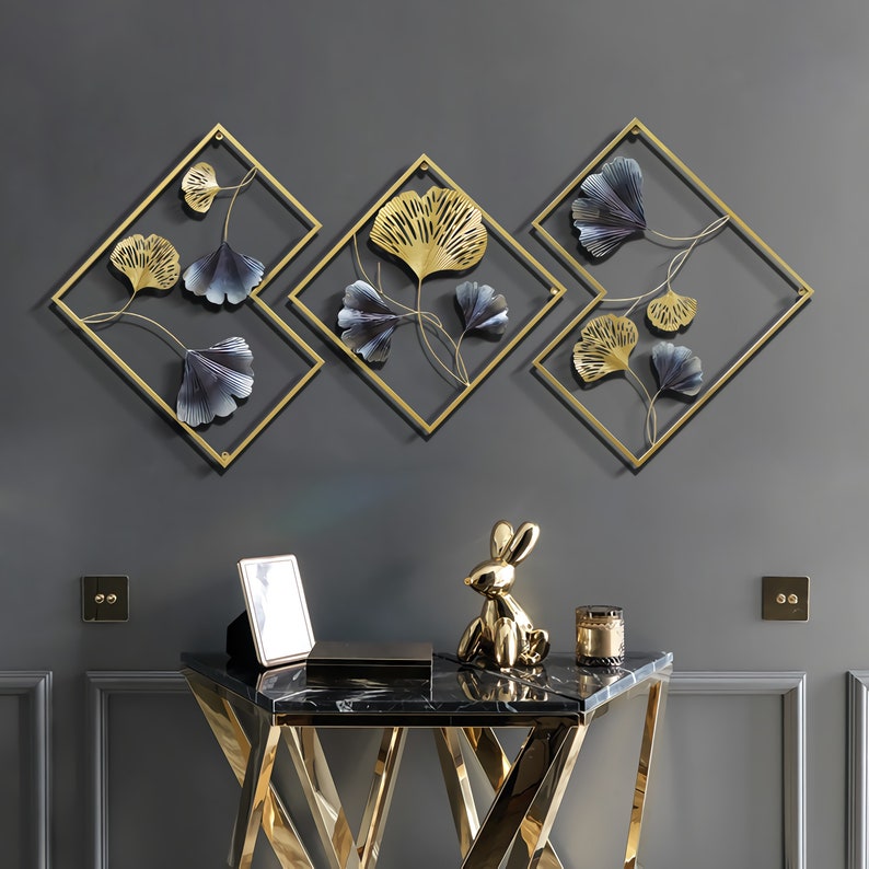 Home Modern Wall Art Wall Decoration Golden Ginkgo Leaf Metal Etsy