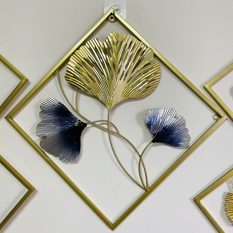 Home Modern Wall Art Wall Decoration Golden Ginkgo Leaf Metal Etsy
