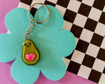 Kawaii Avocado Keychain: Polymer Clay, Stainless Steel