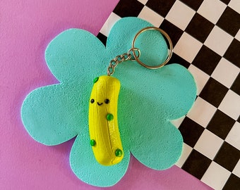 Kawaii Pickle Keychain | Polymer Clay, Stainless Steel
