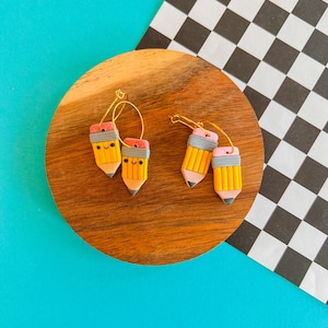 Pam | Pencil Hoop Earrings | Teacher Gift | Cute Earrings | Kawaii Earrings | Pencil Stud Earrings | Student Gift | Kawaii School Supplies