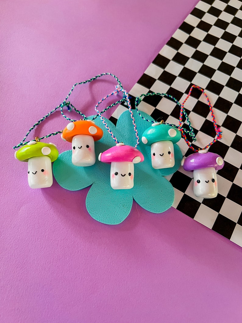 Colorful Mushroom Ornaments Clay Mushroom Kawaii Mushroom Mushroom gift Clay Mushroom Ornament Hostess Gift Cute Mushroom image 1