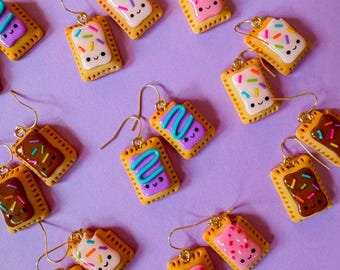 Handmade Polymer Clay Pop Tart Earrings: Gold Plated Wire