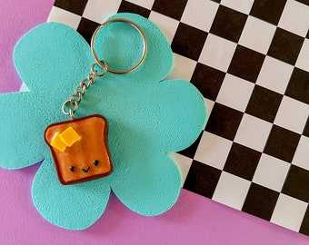 Kawaii Toast Keychain: Polymer Clay Foodie Gift