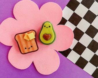 Mates de aguacate / Imán de aguacate / Imán de cocina / Imán lindo / Imán kawaii / Imán de refrigerador / Imán de tostada / Imán de comida / Imán de desayuno