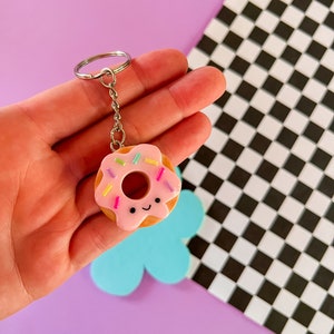 Portachiavi a forma di ciambella kawaii: argilla polimerica, acciaio inossidabile