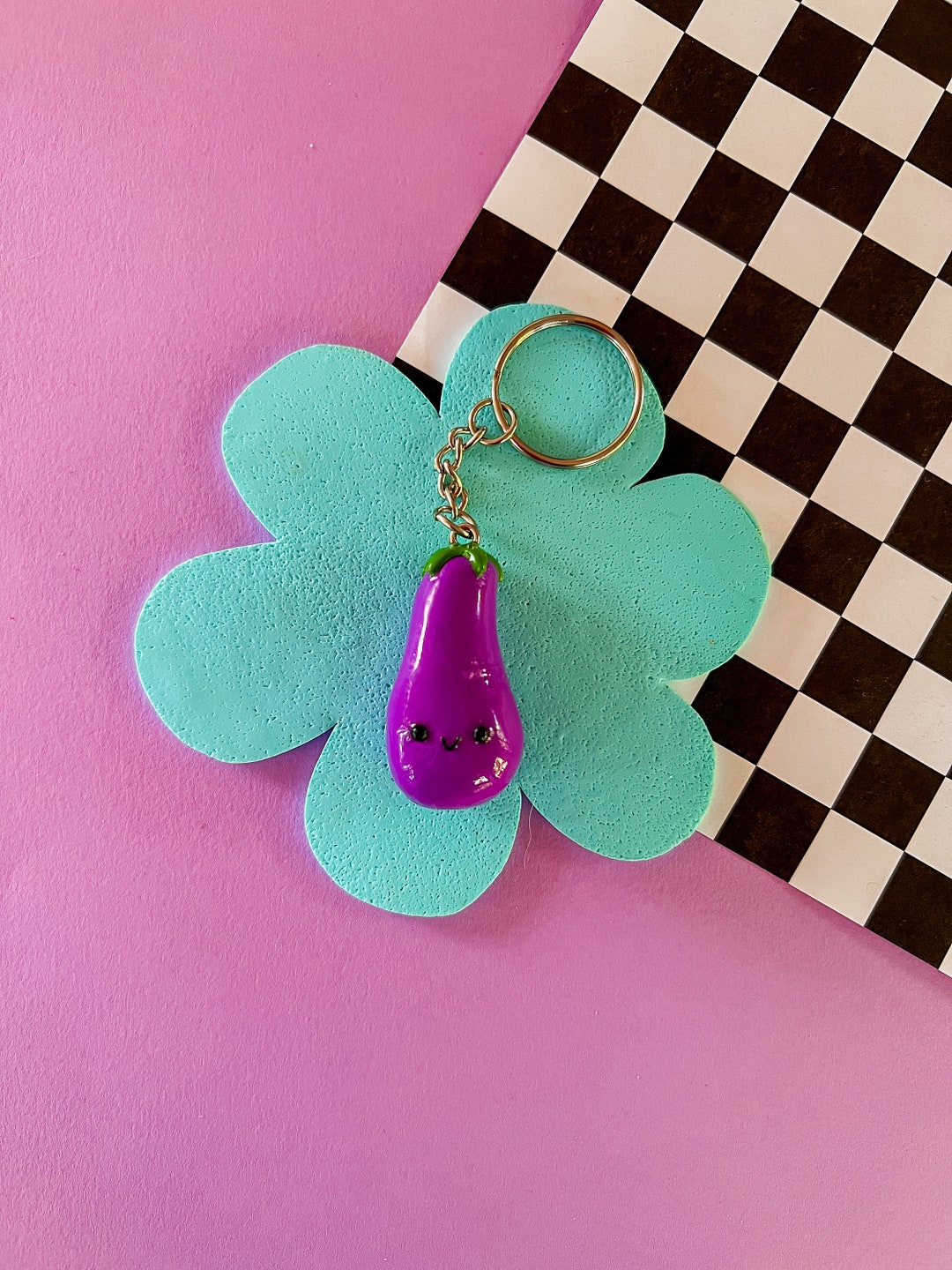 Eunice Eggplant Keychain Happy Keychain Kawaii Eggplant Kawaii Keychain