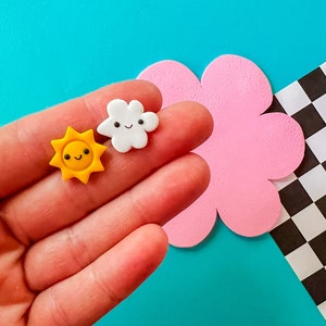 Sunshine & Cloud Earrings: Kawaii Polymer Clay Studs