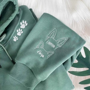 Embroidered Dog Ear Hoodie, Dog Ear Sleeve, Dog Mom Gift For Pet Lover,  Custom Cat Crewneck,Personalized Pet Crewneck Using Pet Photo+ Name