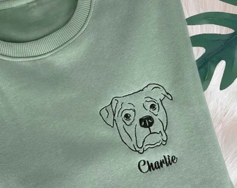 Custom Cat Embroidered Hoodie,Personalized one-line Art Hoodie, Custom Dog Portrait Sweatshirt, Dog Mom Gift,  Pet Gifts, Pet Memorial Gift