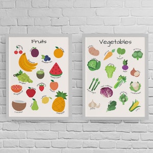 Vegetables Print, Set of Two Fruits and Vegetables Prints, Educational Posters, Kitchen Art, Kitchen Prints, Playroom Art, Prints for Kids