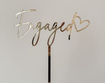 Engaged cake topper / script font engagement party cake topper / engaged with heart /