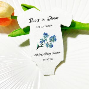 Tutina per neonati a forma di Grazie Baby Blooms Seed Paper, idee divertenti e personalizzate per baby shower, decorazioni per il tavolo della doccia, bomboniere personalizzate per baby shower