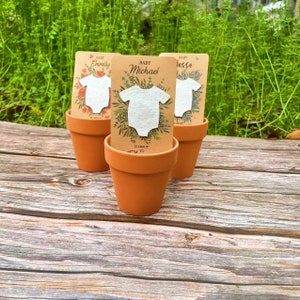 Regali personalizzati per baby shower, tutina di carta con semi, Baby In Bloom, bomboniere per baby shower, annuncio di nascita, idee divertenti per baby shower
