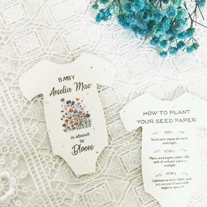 Idee divertenti e personalizzate per il baby shower, carta da semi a forma di body per neonati, decorazioni per il tavolo del baby shower, bomboniere personalizzate per il baby shower.