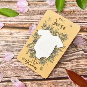 Bomboniera popolare per baby shower, regali per feste, decorazioni per baby shower, tutina di carta con semi, Baby In Bloom, idea per bomboniera per baby shower blu