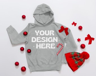 Ash Grey Christmas Gildan 18500 Hoodie Mockup Flat Lay, Gi18500 Hoodie Mock, winter Gildan Hoodie, Unisex Heavy Blend Hooded Sweatshirt