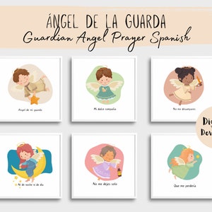 Oracion Angel de la Guarda, Guardian Angel Prayer Spanish, Kids room wall art, Nursery wall decor, Wall decor printables, Digital Download.