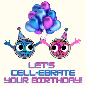 Tarjeta de cumpleaños de células científicas, celebremos tu cumpleaños, células, biología, celebremos, tarjeta (IMPRIMIBLE)