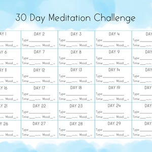 30 Day Meditation Challenge Printable - Etsy