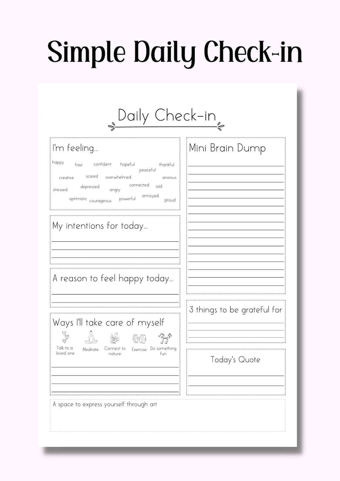 Simple Daily Check-in, Printable - Etsy