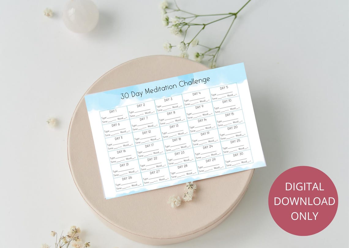 30 Day Meditation Challenge Printable - Etsy