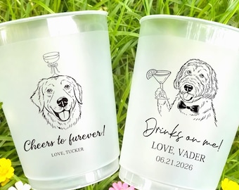 Vasos esmerilados personalizados con retratos de mascotas: Recuerdos personalizados para bodas y fiestas con perros o gatos.