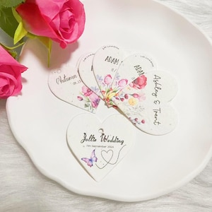 Benutzerdefinierte bepflanzbare Papieranhänger, personalisierte Samenpapierherz-Hochzeitsgeschenke, Hochzeits-/Duschedekor, Babypartybevorzugungen, Geburtstagsfeierbevorzugungen