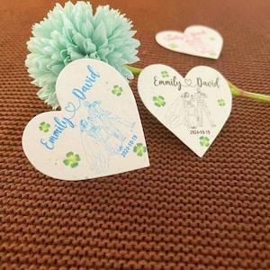 Schizzi personalizzati a mano libera da foto, cuori di carta con semi di fiori di campo personalizzati, decorazioni per matrimoni, bomboniere personalizzate, regali di nozze speciali