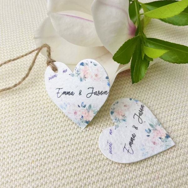 Cadeaux de mariage personnalisés en forme de coeur en papier de graine, Cadeaux personnalisés de baby shower, Étiquettes en papier de graine, Cadeau de fête unique, Carte de remerciement en papier à planter