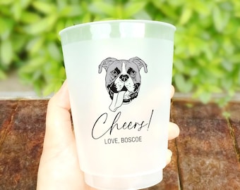Custom Cat & Dog Wedding Frosted Cups, Custom Wedding Plastic Cups, Custom Pet Portrait Frosted Acrylic Cups, Custom Wedding Drink Cups