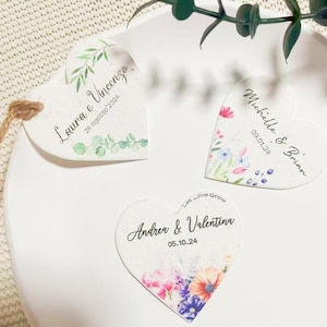 Personalisierte bepflanzte Samenpapier Herz Gastgeschenke, Hochzeitsgeschenke für Gäste, Hochzeitsdekor, Dankeskarte, Babypartybevorzugungen